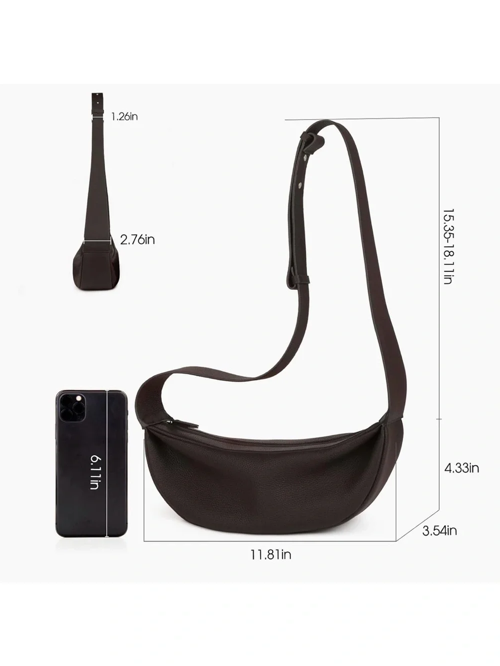 Leather Crescent Crossbody Bag in Dark Brown
